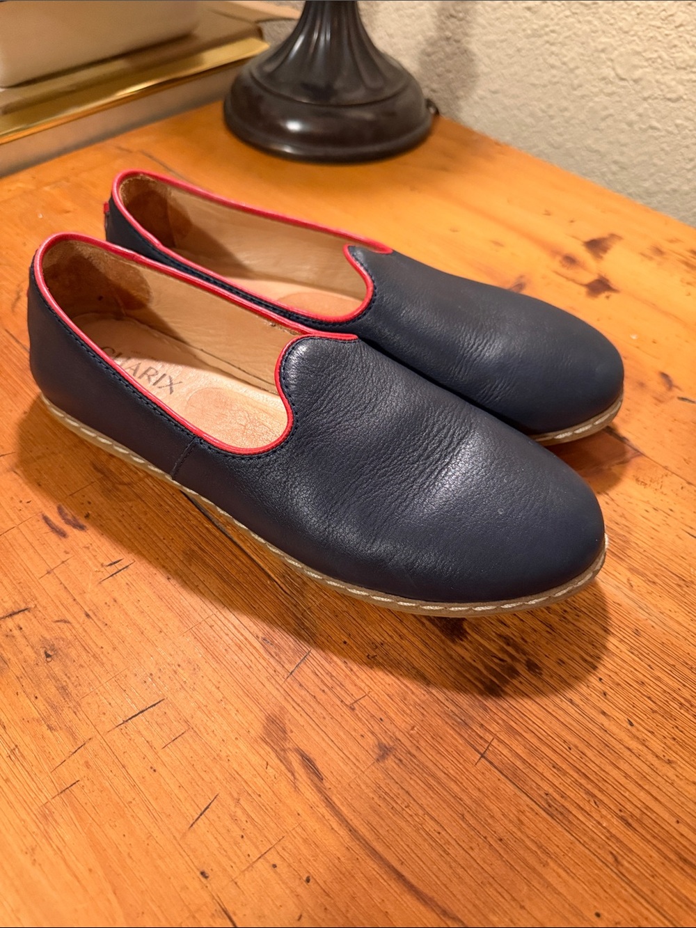 Charix Women's Navy Slip-On Loafer with Red Trim size 41